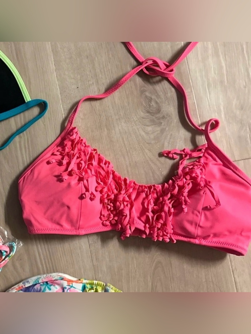 Victoria’s Secret hot pink fringe bikini top